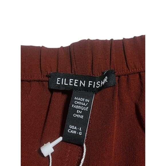 Eileen Fisher Silk Georgette Crepe Straight Pant | Sz L, Redwood NWT $248 - Picture 8 of 9